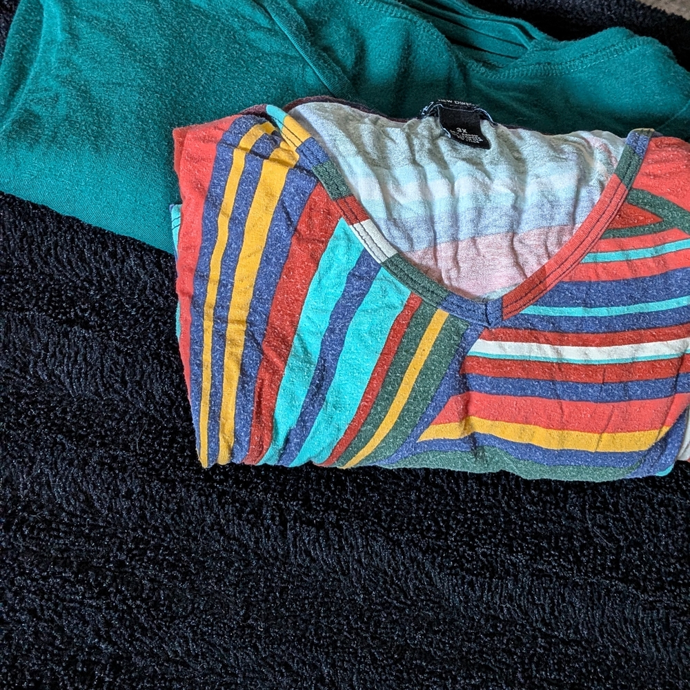 Colorful Striped Top and Teal Sweater
